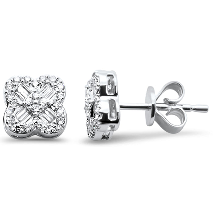 SPECIAL!.33ct G SI 14K White Gold Diamond Round & Baguette Clover Earrings