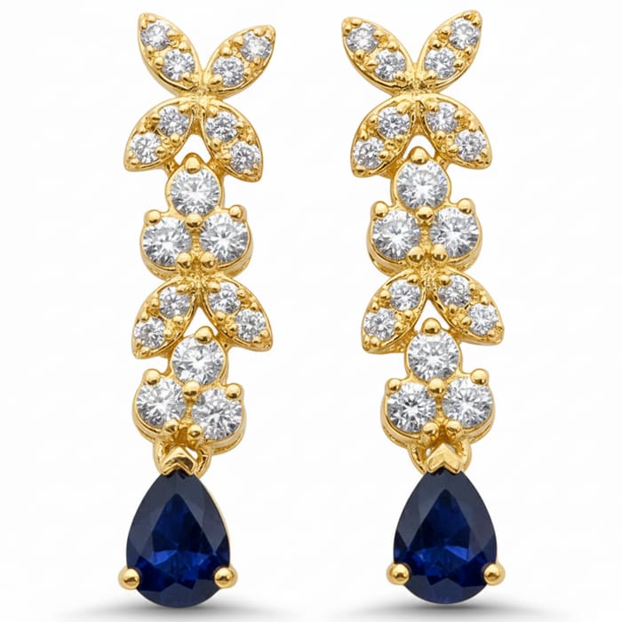 SPECIAL! .66ct G SI 14K Yellow Gold Diamond & Blue Sapphire Gemstone Drop Earrings