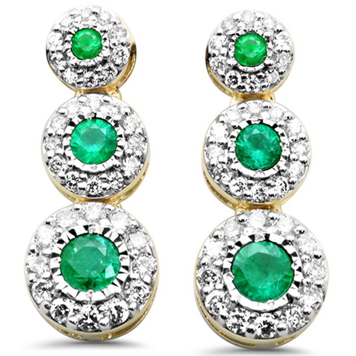 SPECIAL! .95ct G SI 14K Yellow Gold Diamond & Emerald Gemstone Drop Earrings
