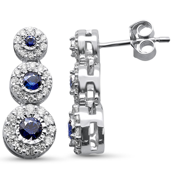 SPECIAL!1.19ct G SI 14K White Gold Diamond & Blue Sapphire Gemstone Drop Earrings