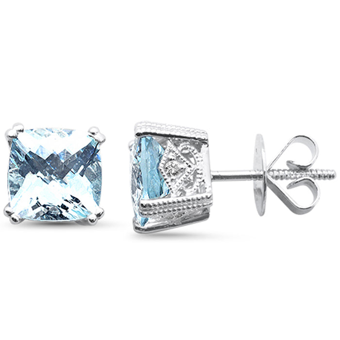 SPECIAL!6.00ct G SI 14K White Gold Diamond & Aquamarine Gemstone Earrings