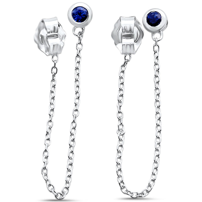 .16ct G SI 14K White Gold Blue Sapphire Gemstone Chain Earrings