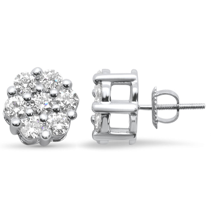 SPECIAL! 1.50ct G SI 14K White Gold Diamond Flower Screw Back Earrings
