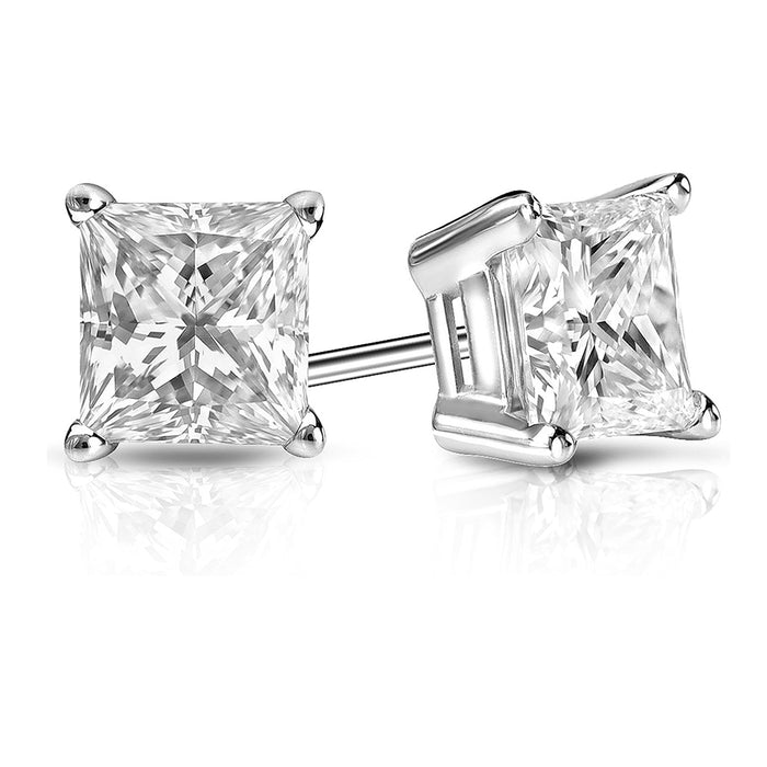 SPECIAL! 2.10ct G SI 14K White Gold Princess Cut Diamond Solitaire Stud Earrings