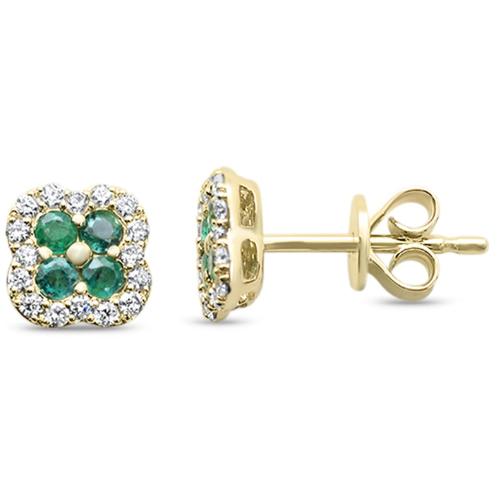 SPECIAL! .45ct G SI 14K Yellow Gold Diamond & Emerald Gemstone Petite Clover Earrings