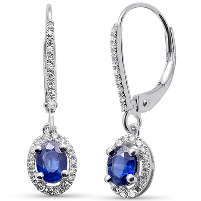 SPECIAL!.98ct G SI 14K White Gold Diamond & Oval Blue Sapphire Gemstone Drop Earrings