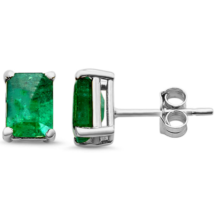 SPECIAL! 1.08ct G SI 14K White Gold Emerald Gemstone Stud Earrings