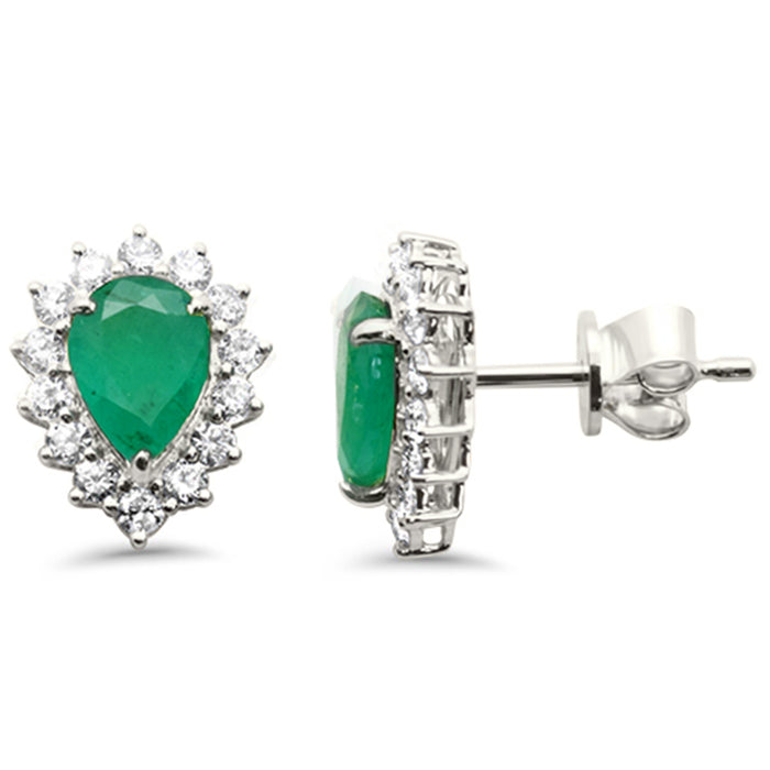 SPECIAL! 1.75ct G SI 14K White Gold Diamond & Pear Shape Emerald Gemstone Earrings