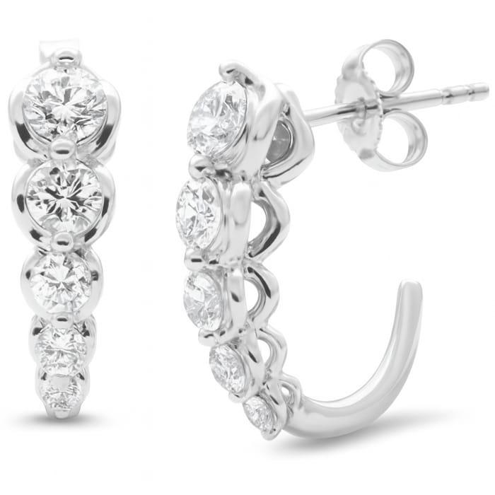 SPECIAL!1.00ct G SI 14K White Gold Diamond Journey Graduated J Hoop Earrings