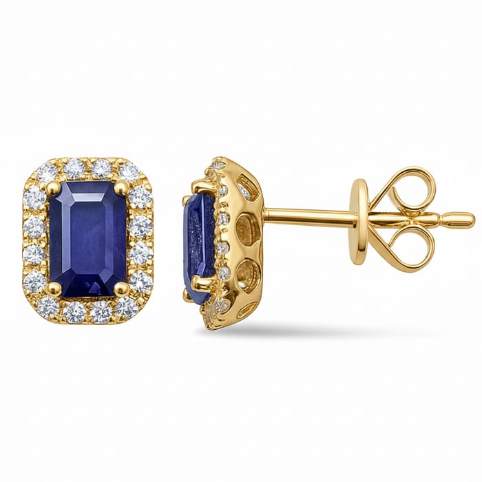 SPECIAL! 1.52ct G SI 14KT Yellow Gold Diamond & Blue Sapphire Gemstone Earrings