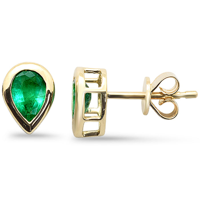SPECIAL! .72ct G SI 14K Yellow Gold Pear Shape Emerald Gemstone Stud Earrings
