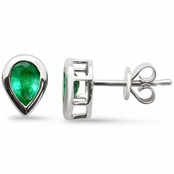 SPECIAL! .74ct G SI 14K White Gold Pear Shape Emerald Gemstone Stud Earrings