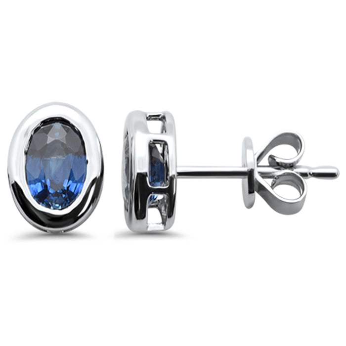 SPECIAL!1.14ct G SI 14K White Gold Oval Shape Blue Sapphire Gemstone Earrings