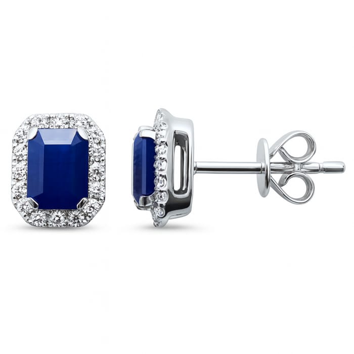 SPECIAL! 1.36ct G SI 14K White Gold Diamond & Blue Sapphire Gemstone Earrings