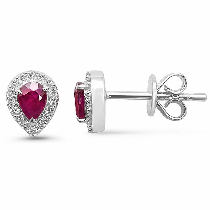 .45ct G SI 14K White Gold Diamond & Ruby Gemstone Earrings