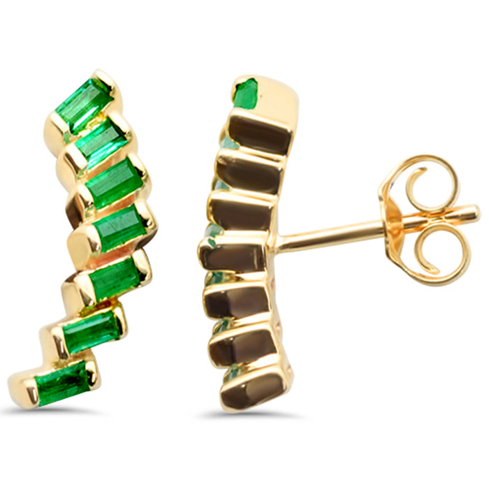 SPECIAL! .43ct G SI 14K Yellow Gold Baguette Emerald Gemstone Ear Climber Earrings