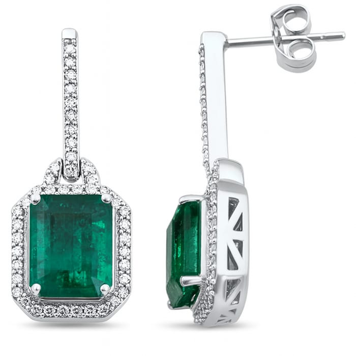 SPECIAL! 4.89ct G SI 14K White Gold Diamond & Emerald Gemstone Drop Earrings