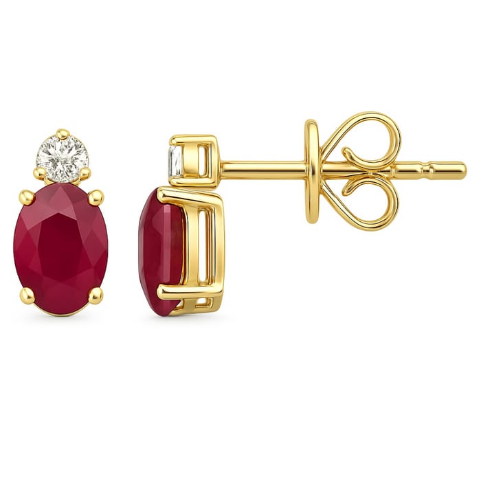 SPECIAL! 1.04ct G SI 14K Yellow Gold Diamond & Ruby Gemstone Drop Earrings