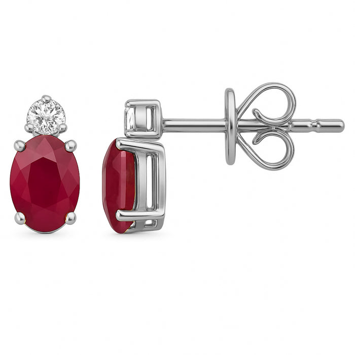 SPECIAL! 1.04ct G SI 14K White Gold Diamond & Ruby Gemstone Drop Earrings