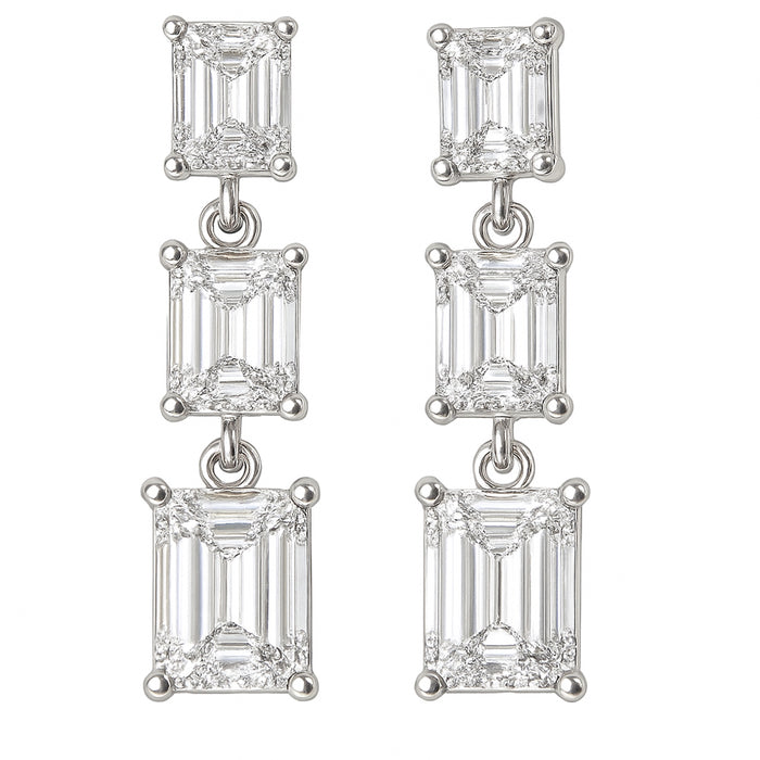 SPECIAL! 2.10ct G SI 14K White Gold Emerald Cut Diamond Dangle Earrings