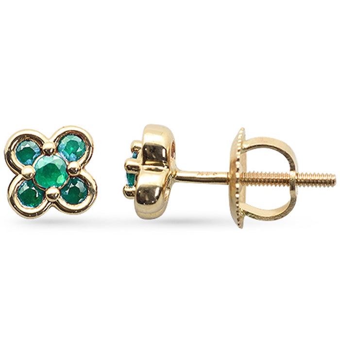 .22ct G SI 14K Yellow Gold Clover Emerald Gemstone Earrings
