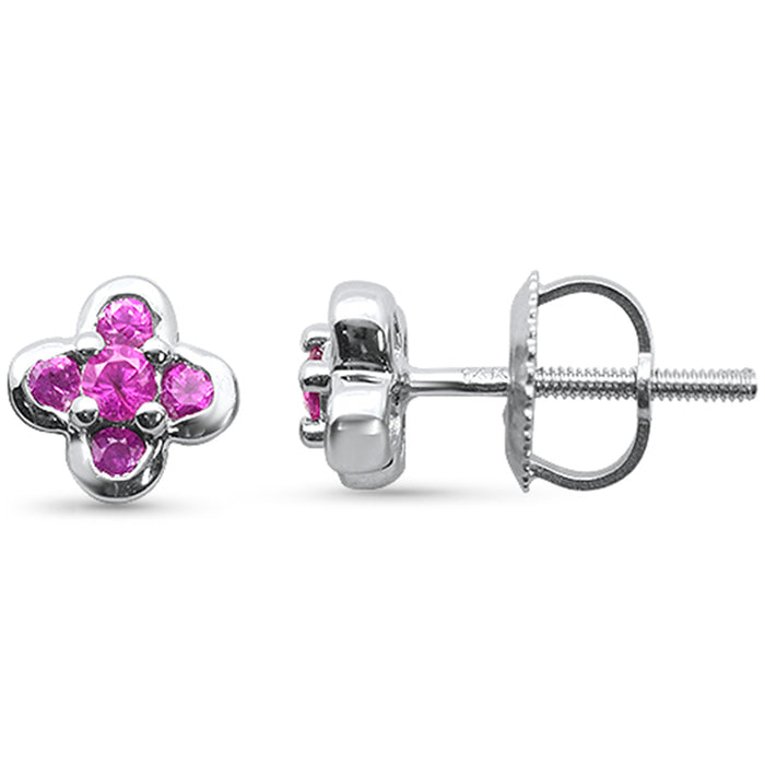 .32ct G SI 14K White Gold Ruby Gemstone Clover Earrings
