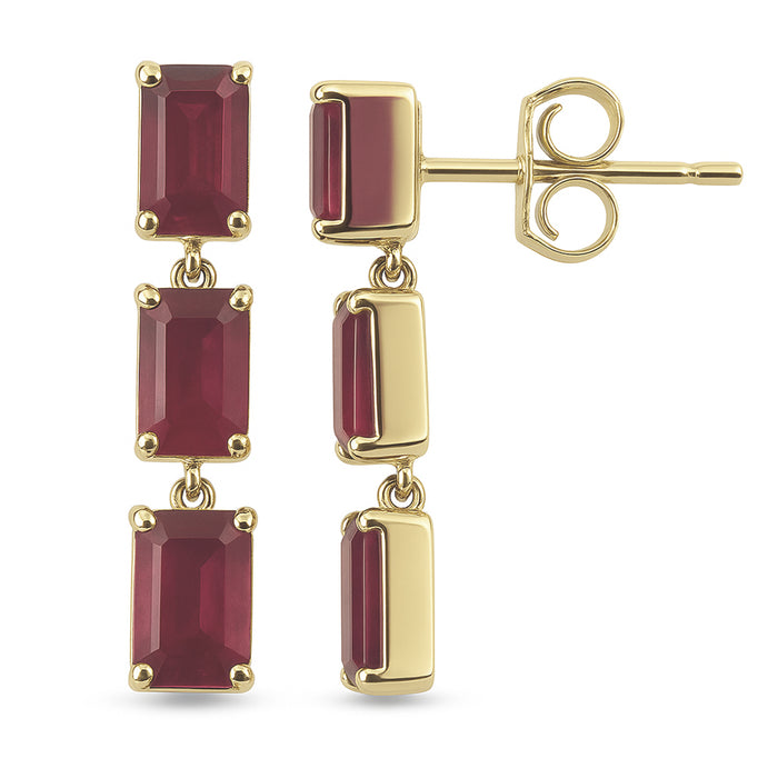 SPECIAL! 2.44ct G SI 14K Yellow Gold Emerald Shape Ruby Gemstone Drop Earrings