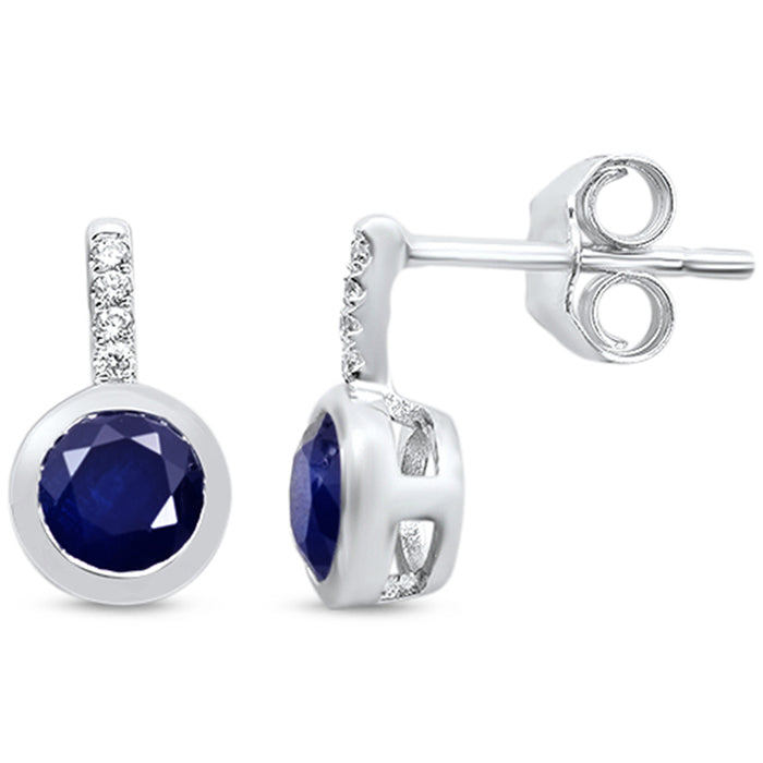 SPECIAL! 1.27ct G SI 14K White Gold Diamond & Blue Sapphire Gemstone Earrings