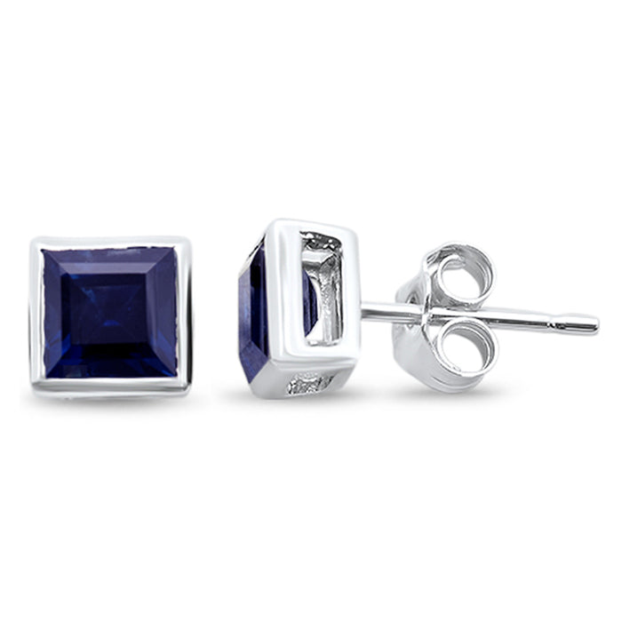 SPECIAL! 1.72ct G SI 14K White Gold Bezel Set Blue Sapphire Gemstone Earrings