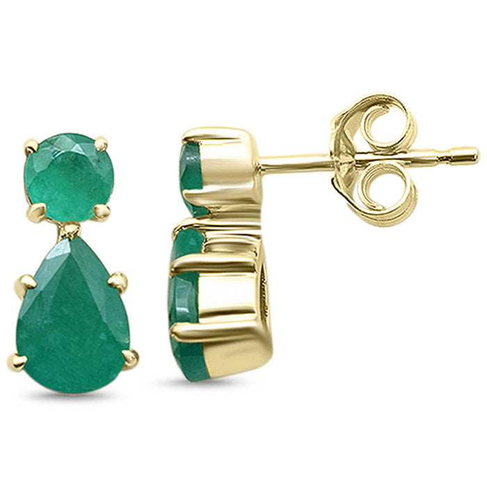 SPECIAL! 1.81ct G SI 14K Yellow Gold Emerald Gemstone Pear Tear Drop Earrings