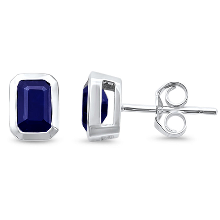 SPECIAL! 1.30ct G SI 14K White Gold Bezel Set Blue Sapphire Gemstone Stud Earrings