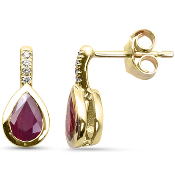 SPECIAL! 1.28ct G SI 14K Yellow Gold Diamond & Pear Shape Ruby Gemstone Drop Earrings