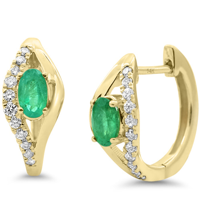SPECIAL! .61ct G SI 14K Yellow Gold Emerald Gemstone & Diamond Earrings