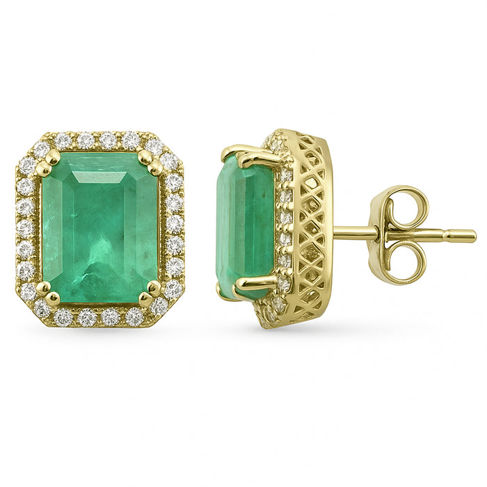 SPECIAL! 3.82ct G SI 14K Yellow Gold Diamond & Emerald Gemstone Earrings