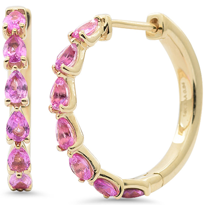 SPECIAL! 1.68ct G SI 14K Yellow Gold Pear Shape Pink Sapphire Gemstone Hoop Earrings