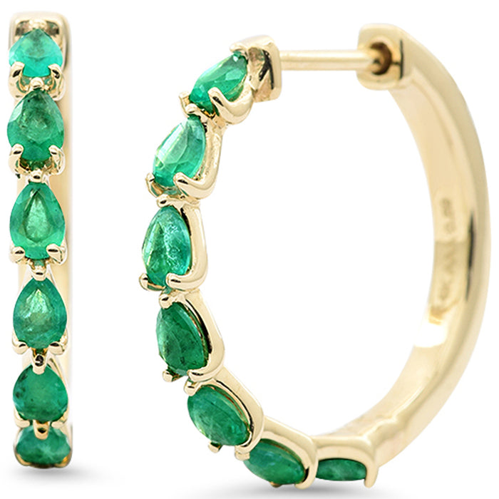 SPECIAL! 1.26ct G SI 14K Yellow Gold Pear Shape Emerald Gemstone Hoop Earrings