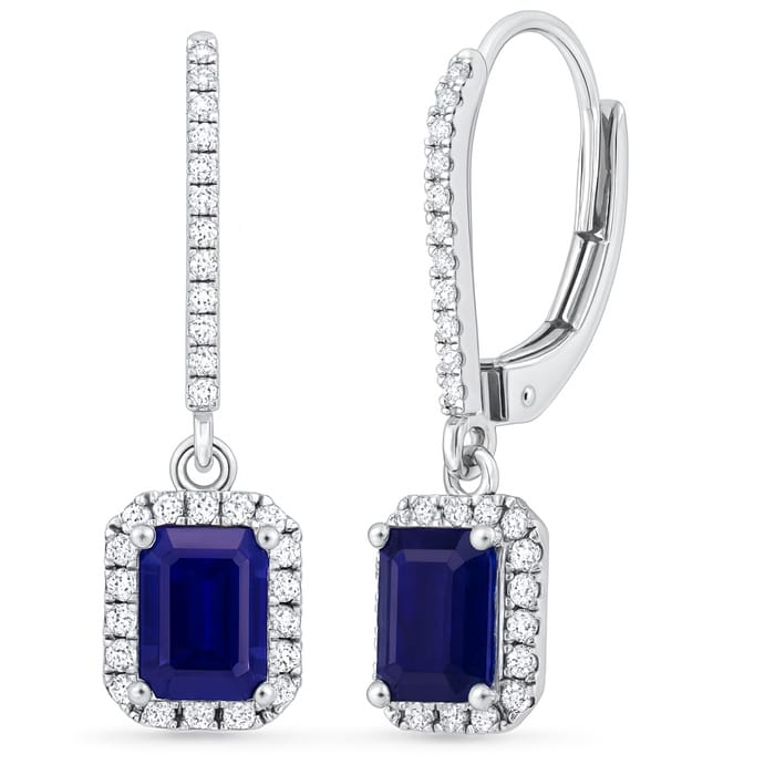 SPECIAL! 1.21ct G SI 14K White Gold Diamond & Blue Sapphire Gemstone Drop Dangle Earrings
