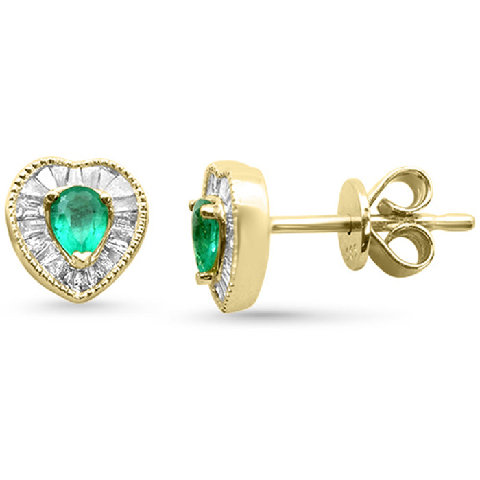 SPECIAL! .62ct G SI 14K Yellow Gold Diamond & Emerald Gemstone Heart Shape Earrings