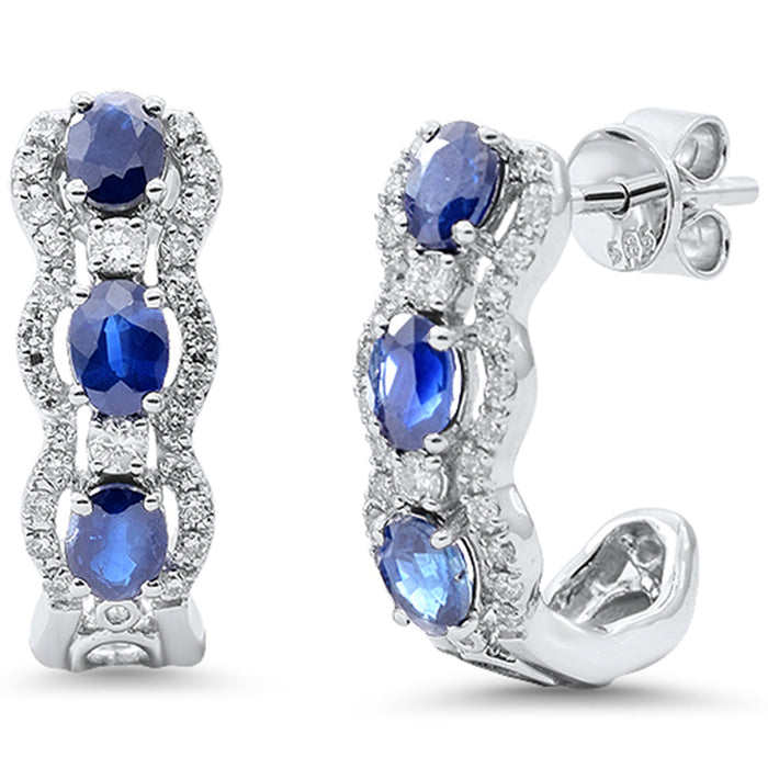 SPECIAL! 1.74ct G SI 14K White Gold Diamond & Blue Sapphire Gemstone J Hoop Earrings
