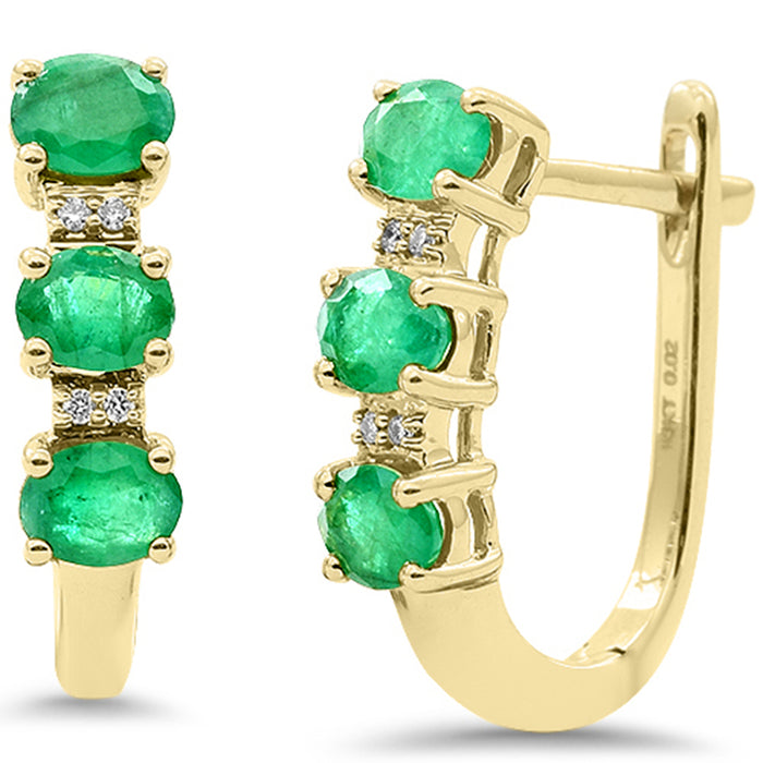 SPECIAL! .91ct G SI 14K Yellow Gold Diamond & Emerald Gemstone J Hoop Earrings