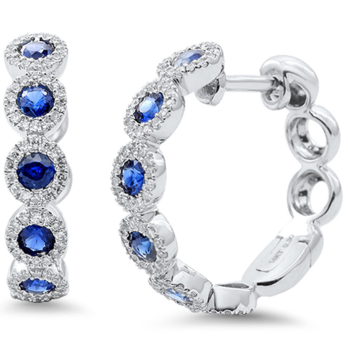 SPECIAL! 1.15ct G SI 14K White Gold Diamond & Blue Sapphire Gemstone Hoop Earrings