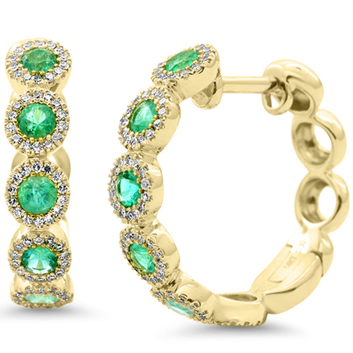 SPECIAL! .96ct G SI 14K Yellow Gold Diamond & Emerald Gemstone Hoop Earrings