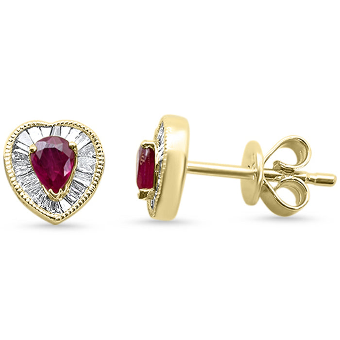 SPECIAL! .61ct G SI 14K Yellow Gold Diamond & Ruby Gemstone Heart Shape Earrings