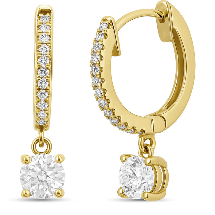 SPECIAL! .55ct G SI 14K Yellow Gold Diamond Hoop Huggie Dangle Earrings