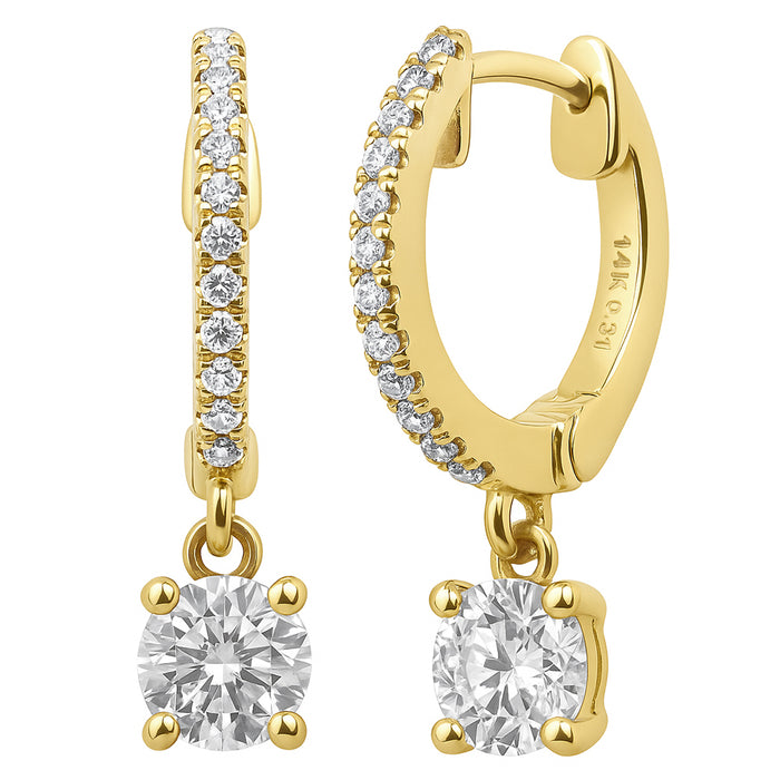 SPECIAL! .67ct G SI 14K Yellow Gold Diamond Hoop Huggie Dangle Earrings