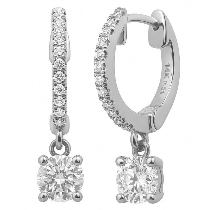 SPECIAL! .69ct G SI 14K White Gold Diamond Hoop Huggie Dangle Earrings