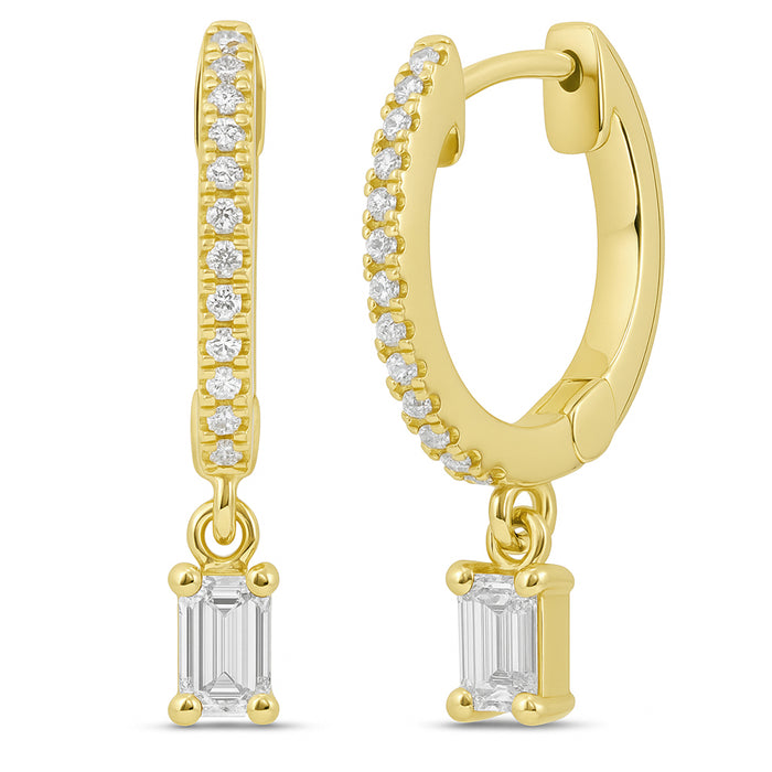 SPECIAL! .34ct G SI 14K Yellow Gold Emerald Cut Diamond Hoop Huggie Dangle Earrings
