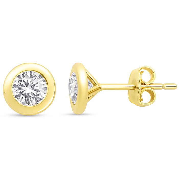 SPECIAL! 1.04ct G SI 14K Yellow Gold Round Diamond Bezel Set Stud Earrings