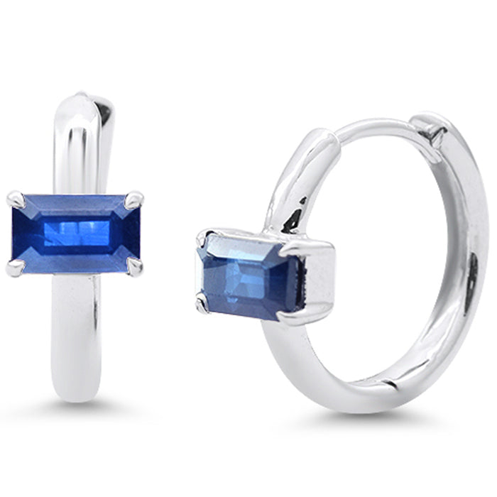 SPECIAL!.93ct 14K White Gold Blue Sapphire Gemstone Petite Hoop Earrings