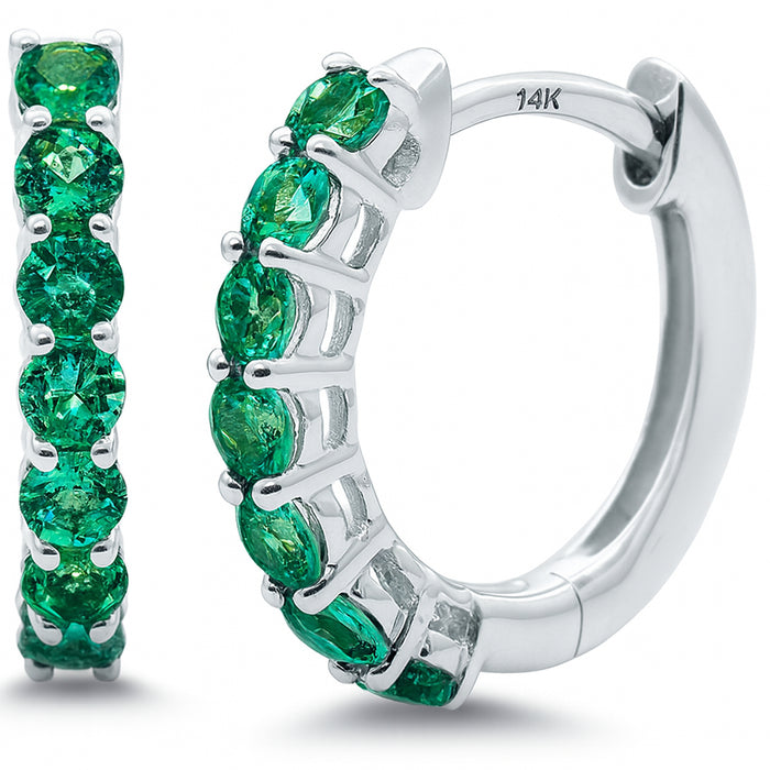 SPECIAL! .50ct 14K White Gold Emerald Gemstone Hoop Earrings